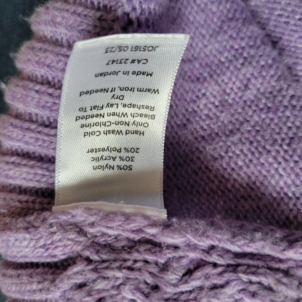 Talbots Purple Mock Neck Cable Knit Sweater Gold Button Detail Large - Picture 5 of 5